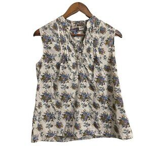 Vintage DCC Missy Womens White Floral Raw Edge Popover Sleeveless Blouse Large